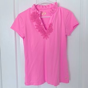 Lilly Pulitzer Flower Ruffle Polo Shirt | Size S